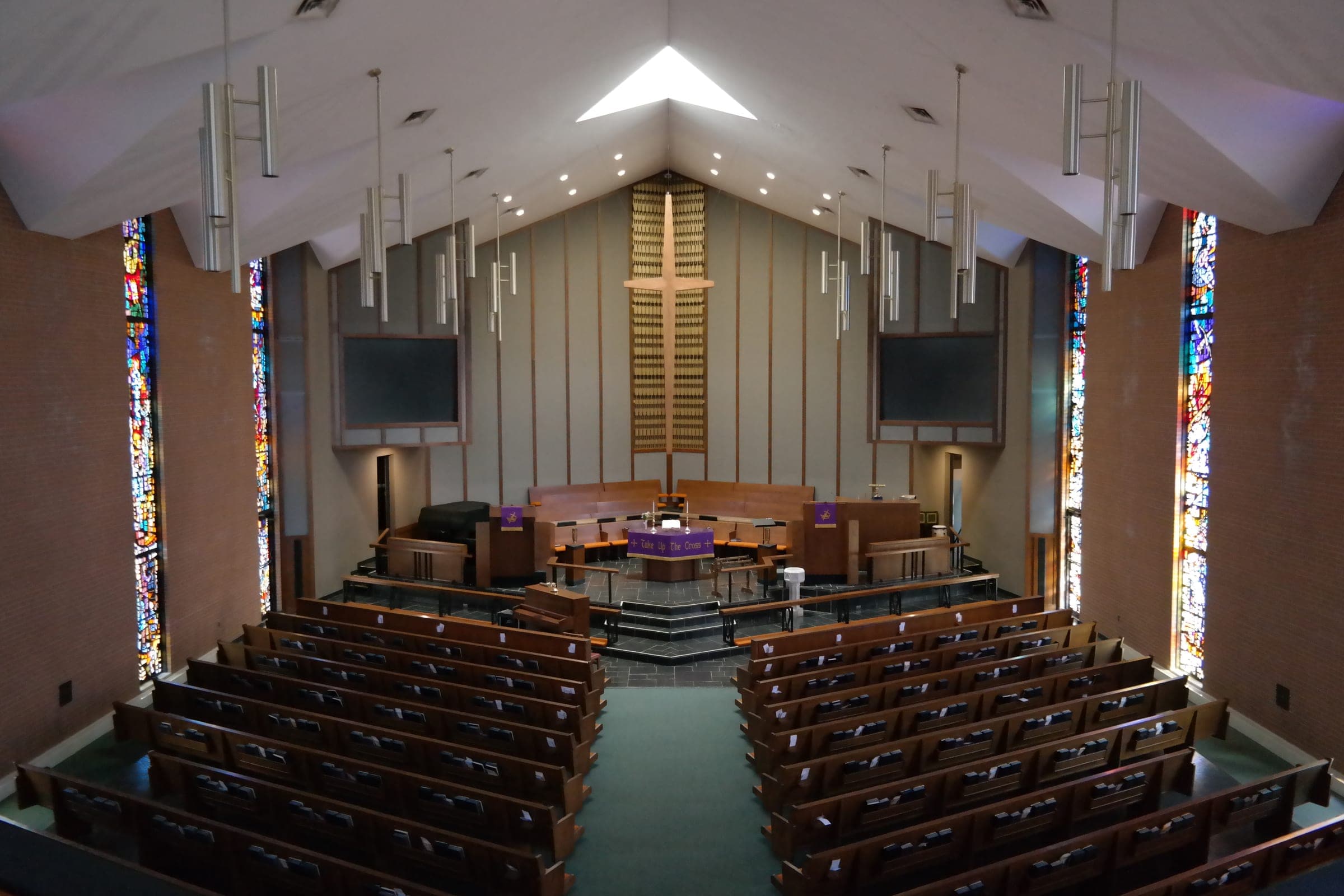 The sanctuary of UMC of Kent seen from the balcony